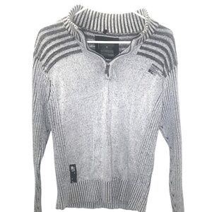 Men’s Denim 1984 Original Ribbed Quarter Zip Sweater Grey Mock Neck Knit Small